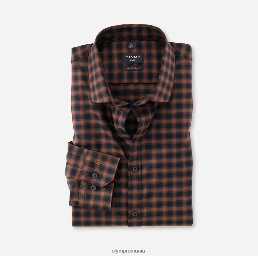Nu. șase super slim, cămașă business, kent modern, maro OLYMP îmbrăcăminte 4Z8LB6245