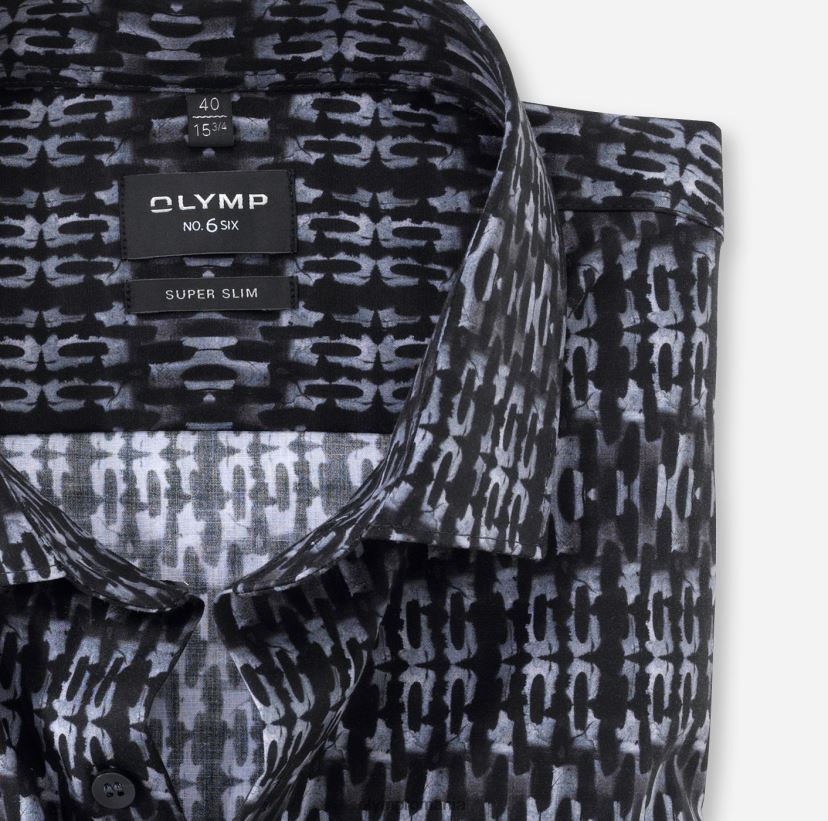 Nu. șase super slim, cămașă business, kent modern, negru OLYMP îmbrăcăminte 4Z8LB6132