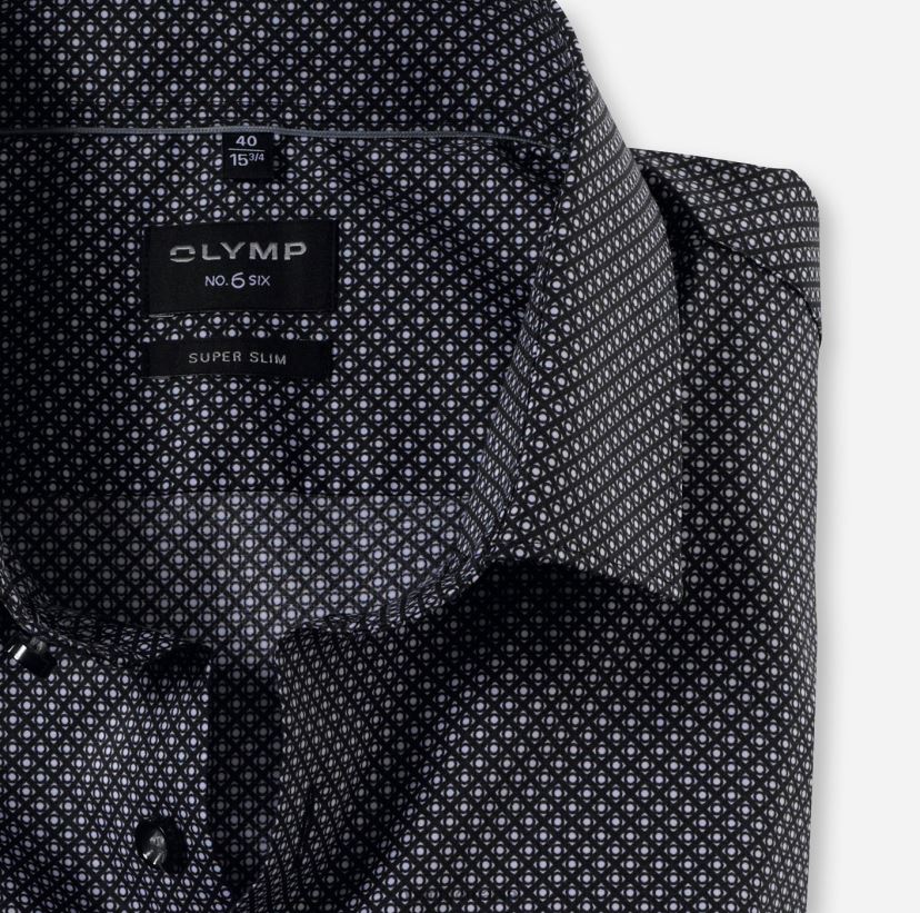 Nu. șase super slim, cămașă business, kent modern, negru OLYMP îmbrăcăminte 4Z8LB6187