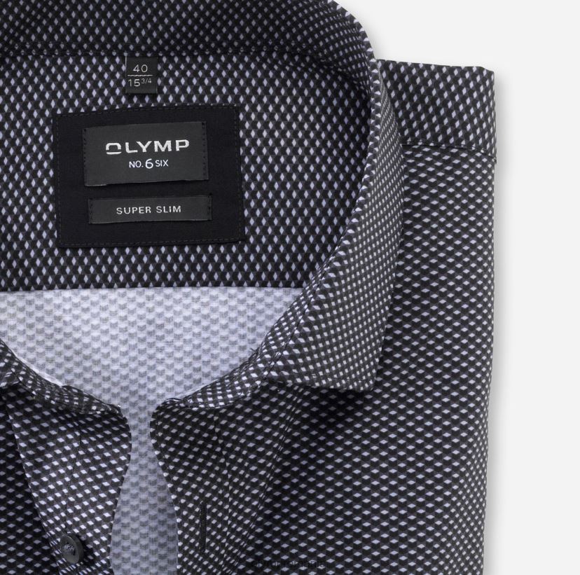 Nu. șase super slim, cămașă business, kent modern, negru OLYMP îmbrăcăminte 4Z8LB6246