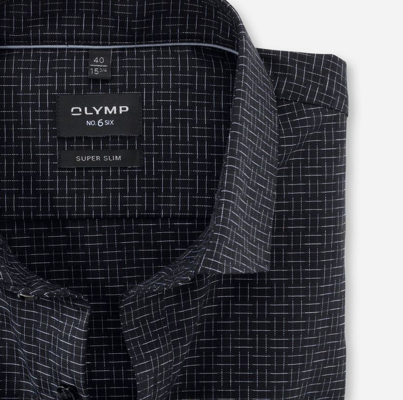 Nu. șase super slim, cămașă business, kent modern, negru OLYMP îmbrăcăminte 4Z8LB6253