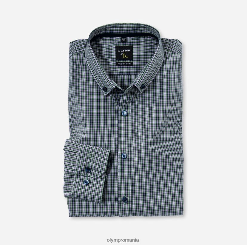 Nu. șase super slim, cămașă business, mânecă lungă extra lungă, cu nasturi, verde OLYMP îmbrăcăminte 4Z8LB6332