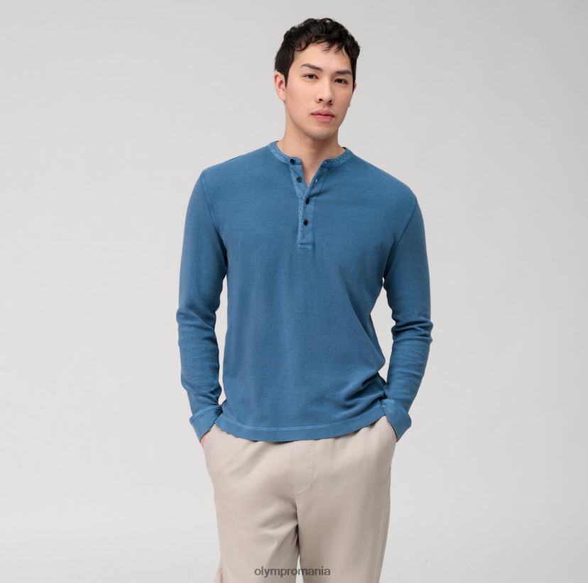 polo casual din tricou cu maneca lunga, albastru fum OLYMP îmbrăcăminte 4Z8LB62129