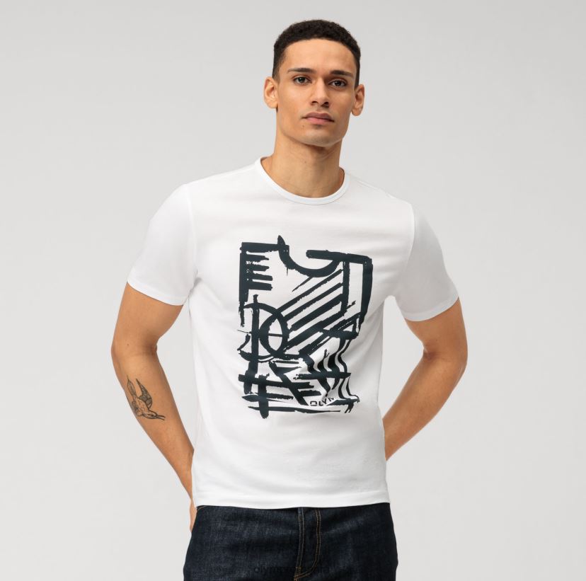 casual modern fit, tricou, alb OLYMP îmbrăcăminte 4Z8LB62019